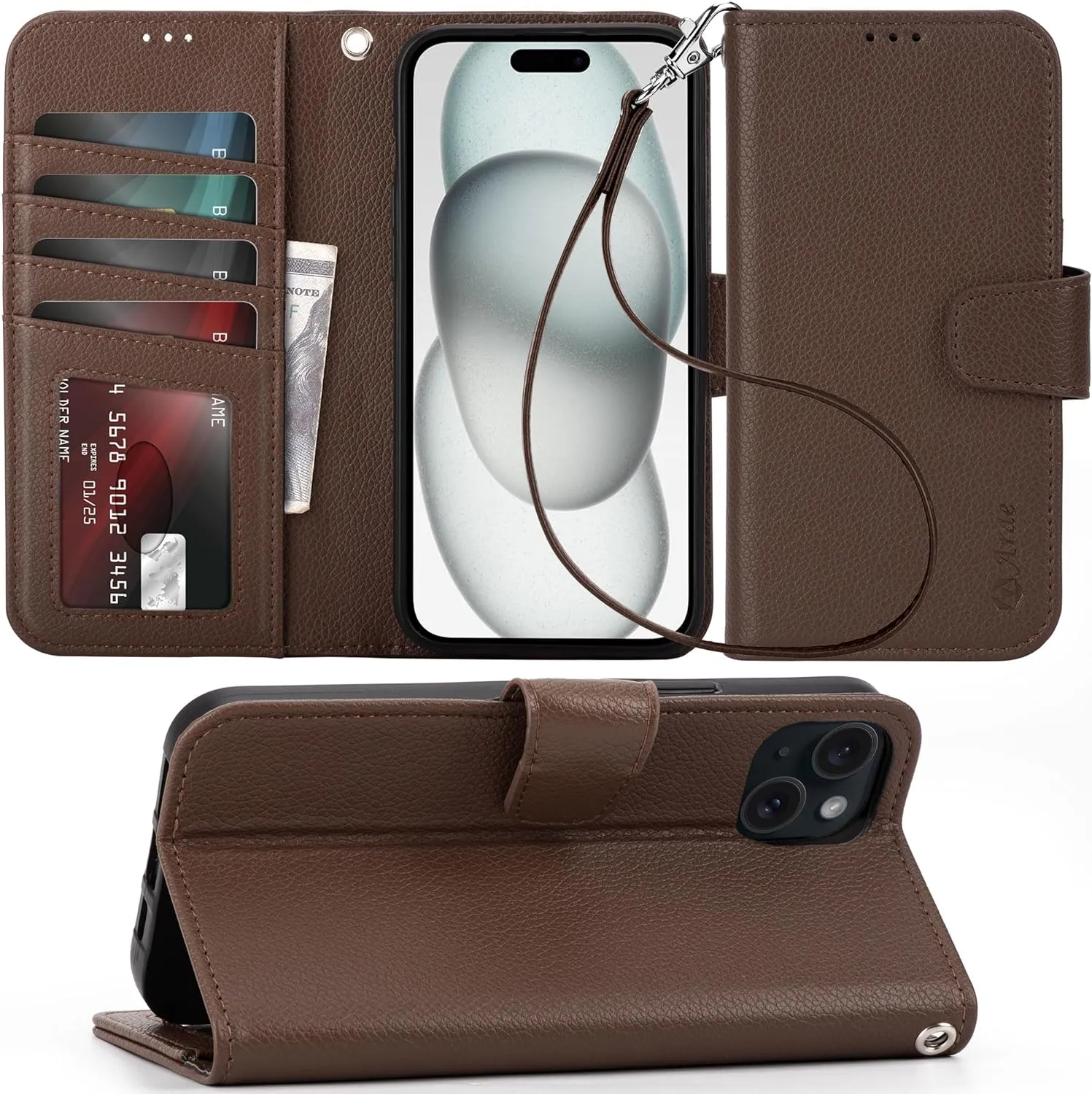 iPhone 16 Pro Max Case Card Holder Wrist Strap Wallet Flip Case