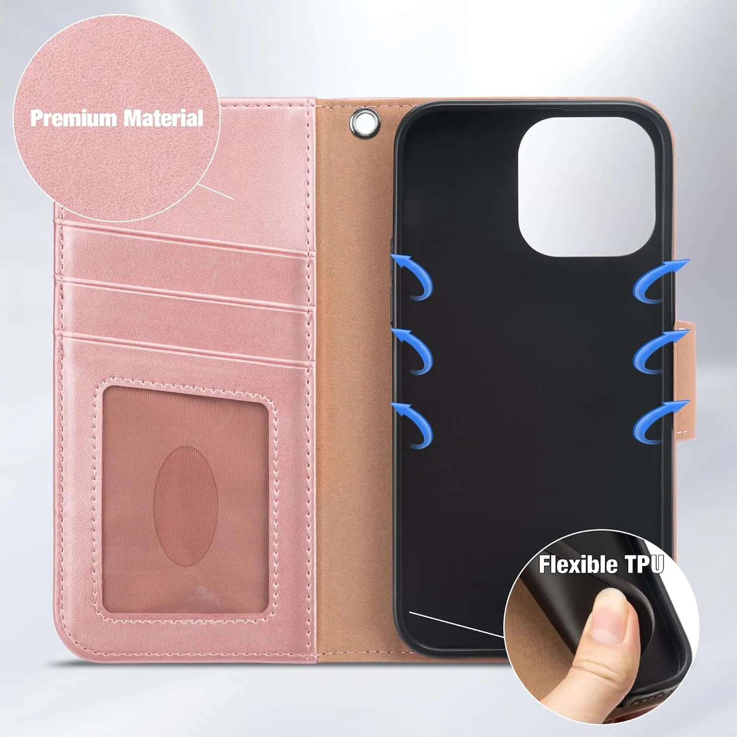 iPhone 16 Pro Max Case Card Holder Wrist Strap Wallet Flip Case