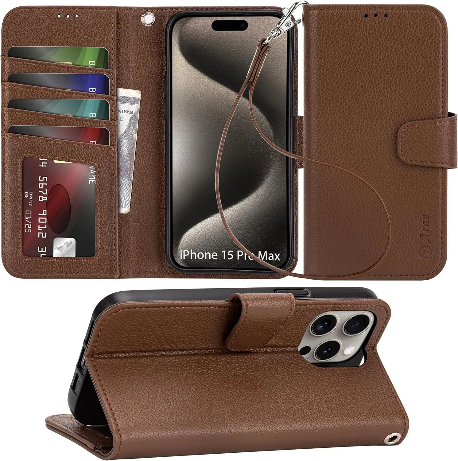 iPhone 16 Pro Max Case Card Holder Wrist Strap Wallet Flip Case