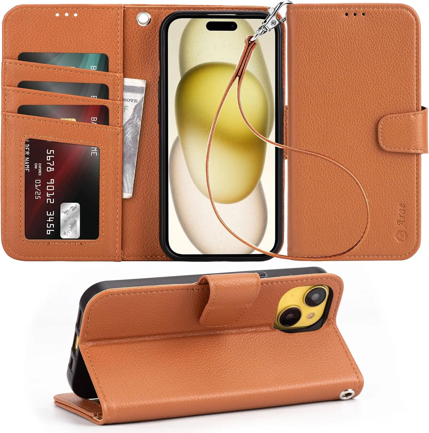 iPhone 16 Pro Max Case Card Holder Wrist Strap Wallet Flip Case