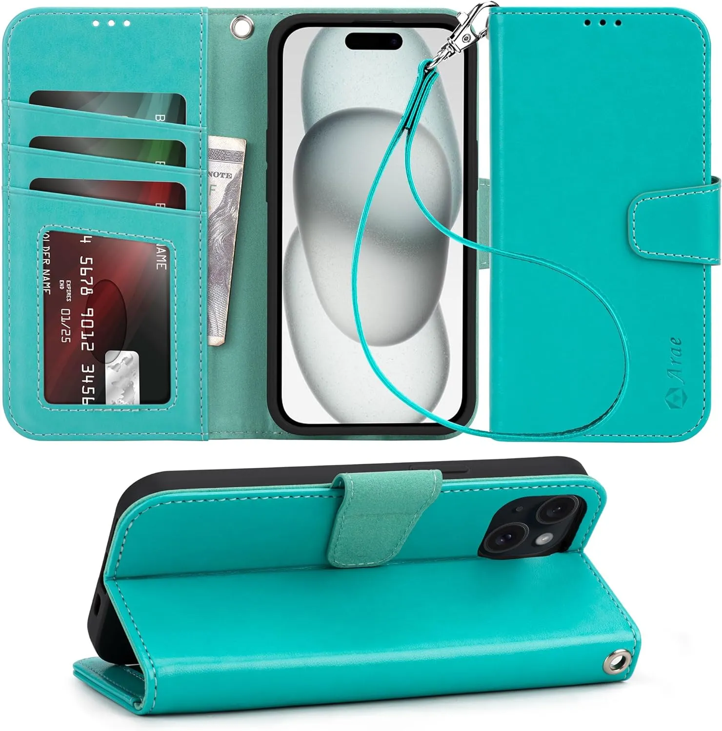 iPhone 16 Pro Max Case Card Holder Wrist Strap Wallet Flip Case