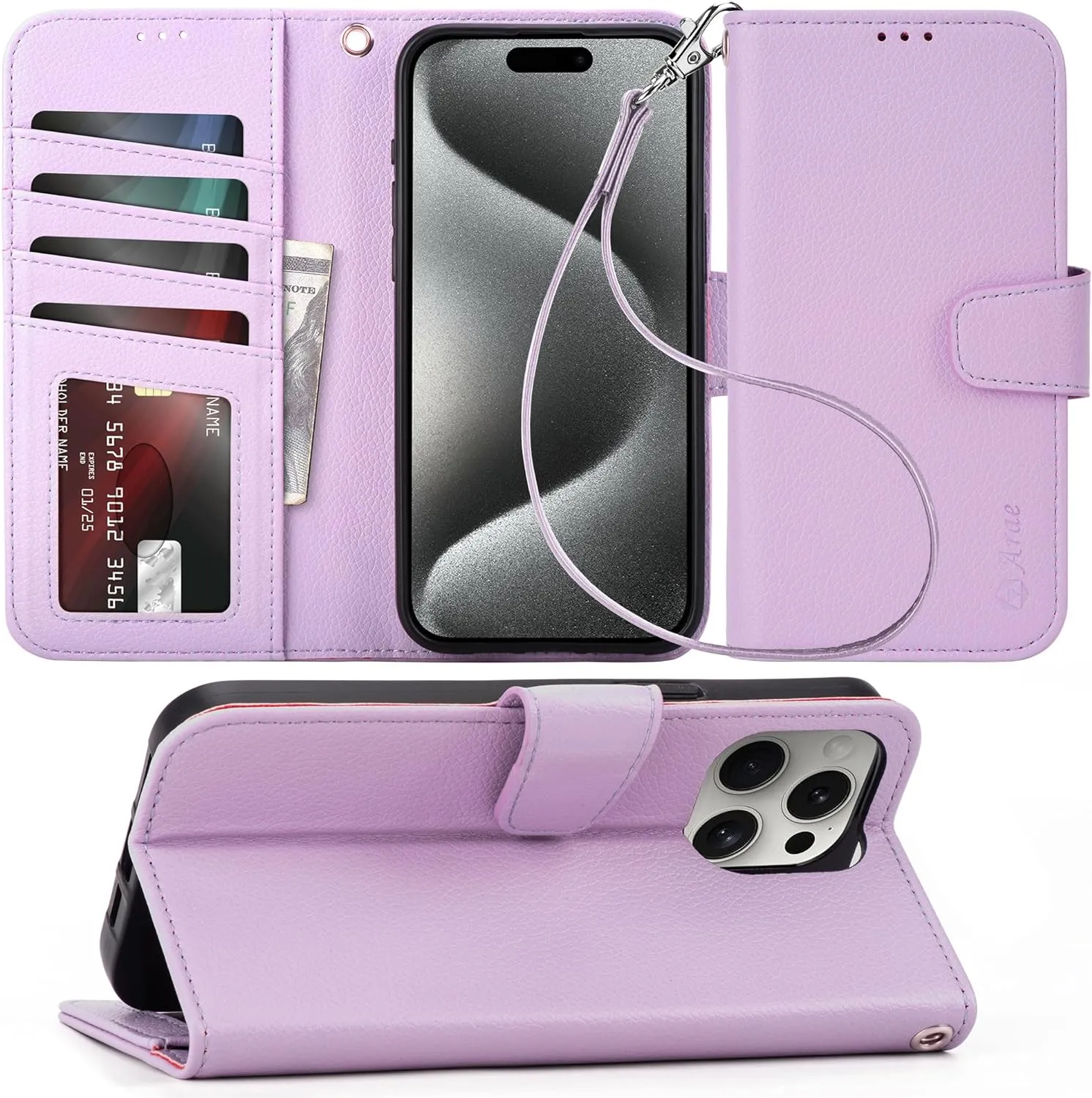 iPhone 16 Pro Max Case Card Holder Wrist Strap Wallet Flip Case