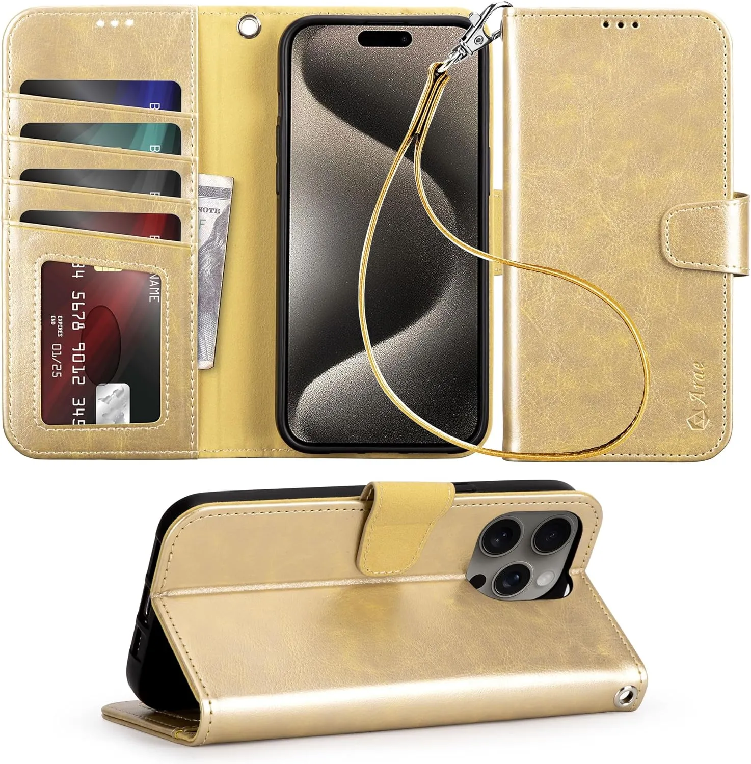 iPhone 16 Pro Max Case Card Holder Wrist Strap Wallet Flip Case