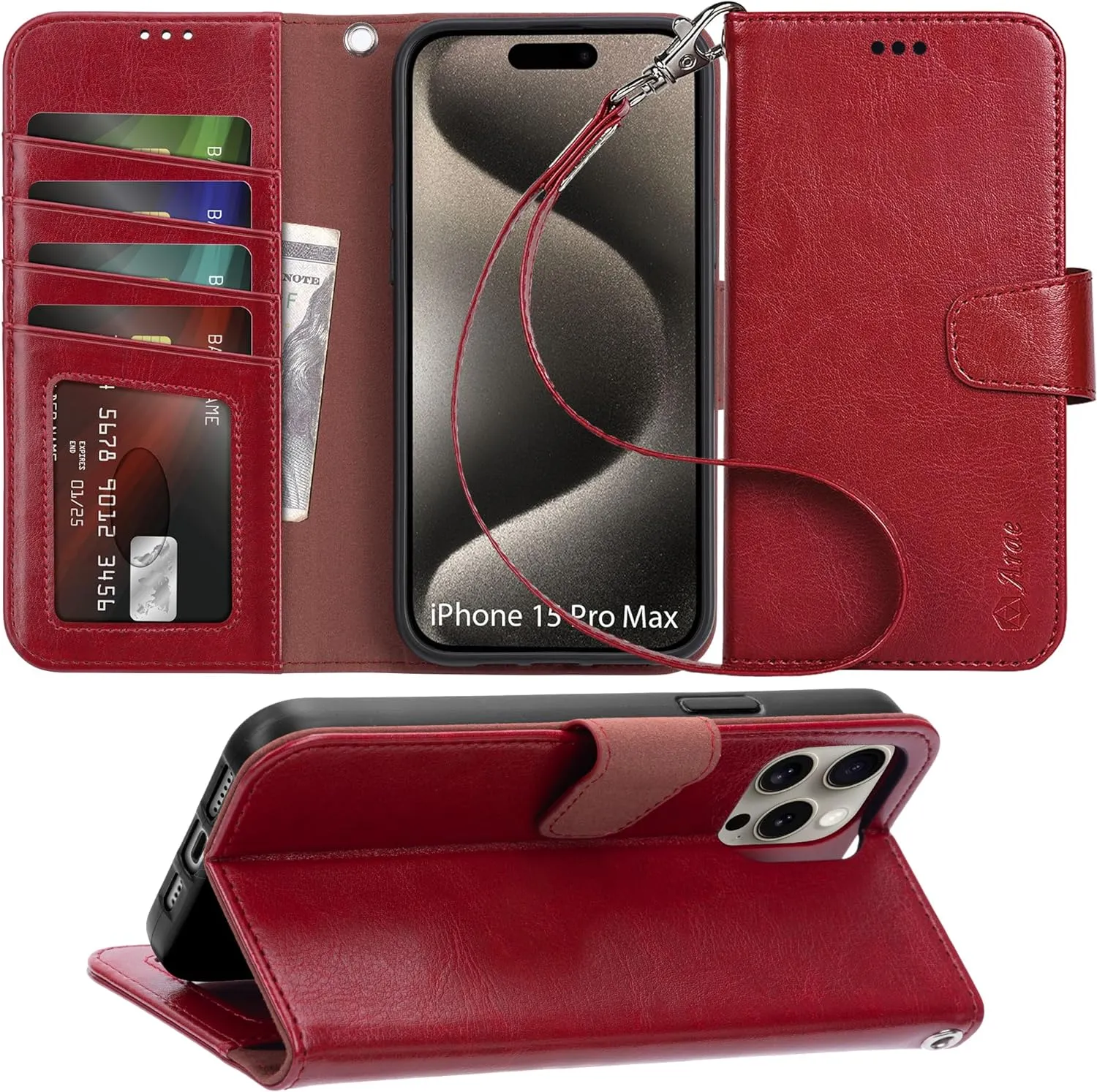 iPhone 16 Pro Max Case Card Holder Wrist Strap Wallet Flip Case