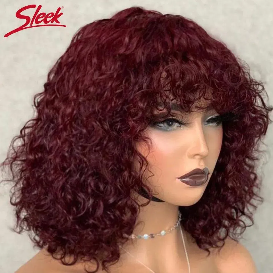 Jerry Curly Glueless Pixie Bob Cut Wig with Bangs: Honey Water Wave Blonde Colored Wigs