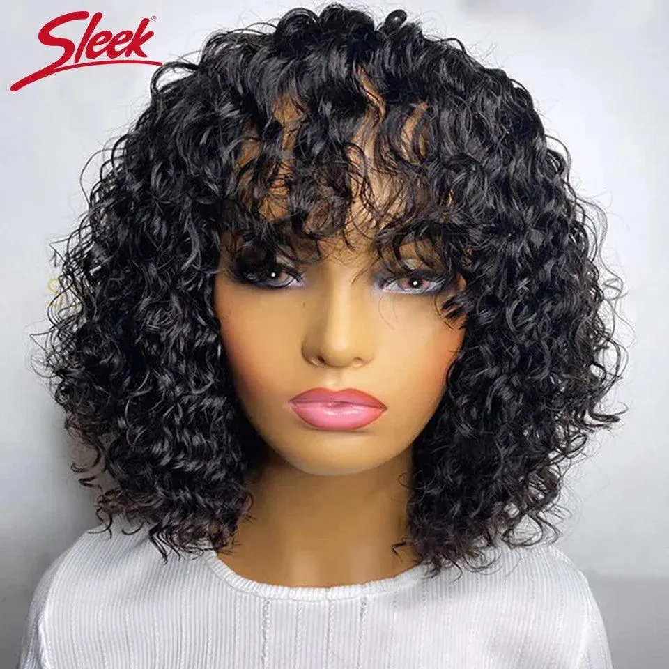 Jerry Curly Glueless Pixie Bob Cut Wig with Bangs: Honey Water Wave Blonde Colored Wigs