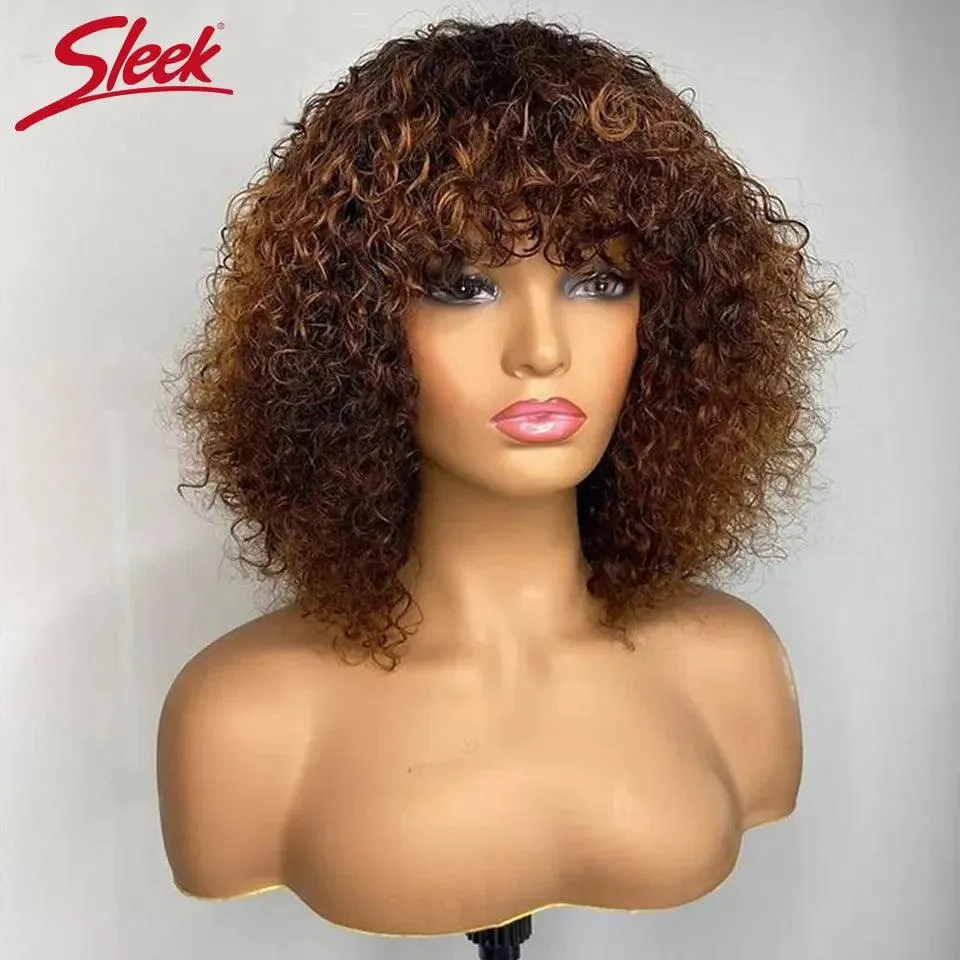 Jerry Curly Glueless Pixie Bob Cut Wig with Bangs: Honey Water Wave Blonde Colored Wigs