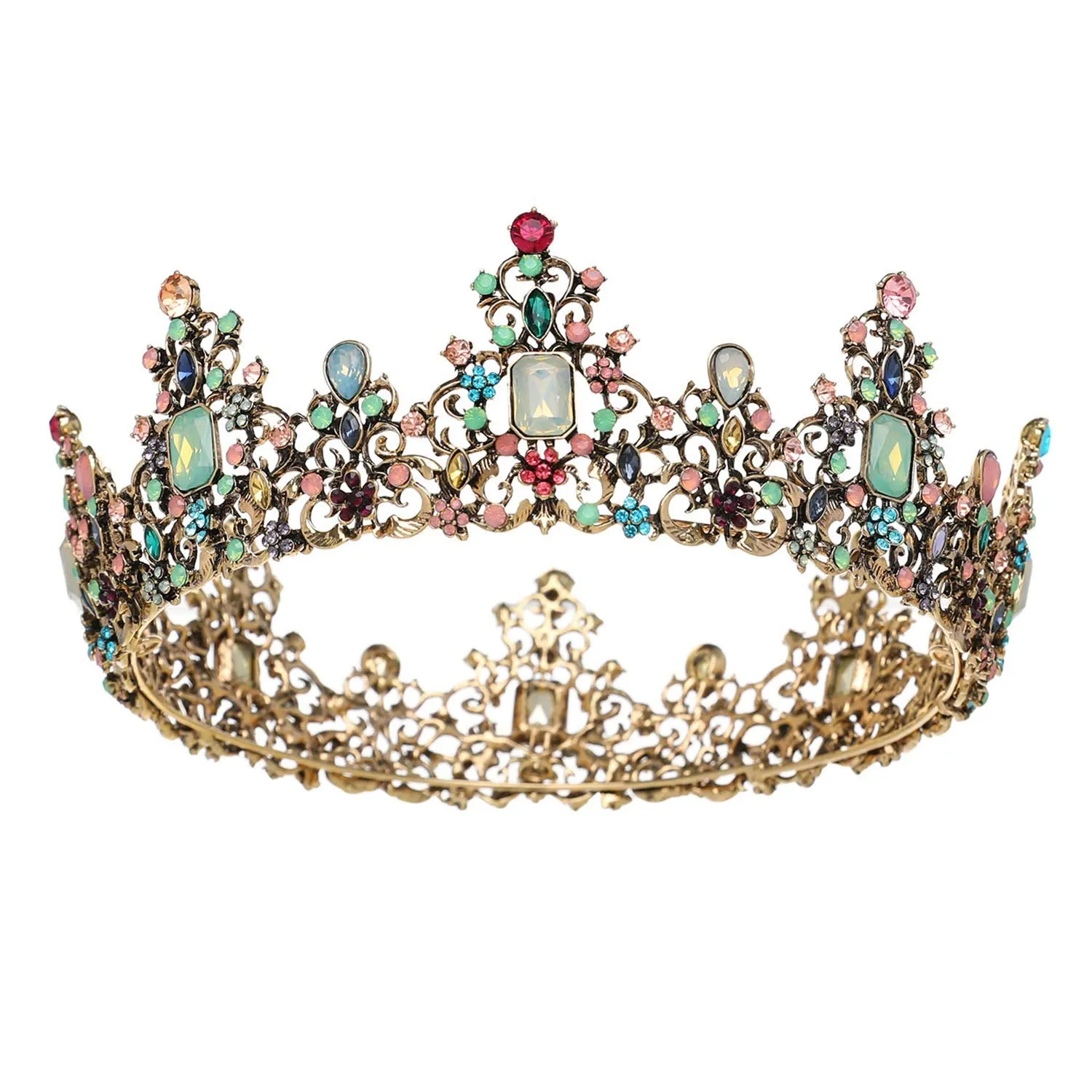 Jeweled Baroque Queen Crown - Rhinestone Wedding Crowns and Tiaras for Women, Costume Party Hair Accessories with Gemstones