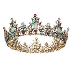 Jeweled Baroque Queen Crown - Rhinestone Wedding Crowns and Tiaras for Women, Costume Party Hair Accessories with Gemstones