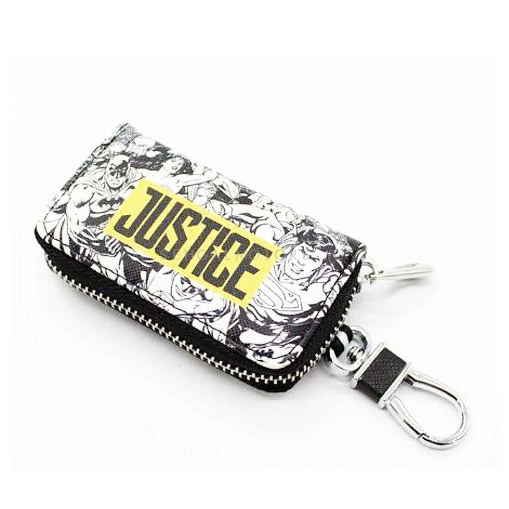 Justice Zipper Matte Leather Key Cover Pouch with Keychain Ring