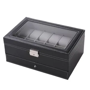 Kuber Industries Double Layer 12 Slots Watch And Jewellery Organizer-Pack of 6 (Black)