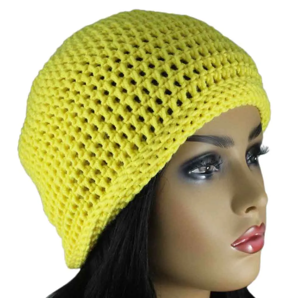 Lemon Yellow Crochet Beanie Hat Medium/Large - JMCH17ML