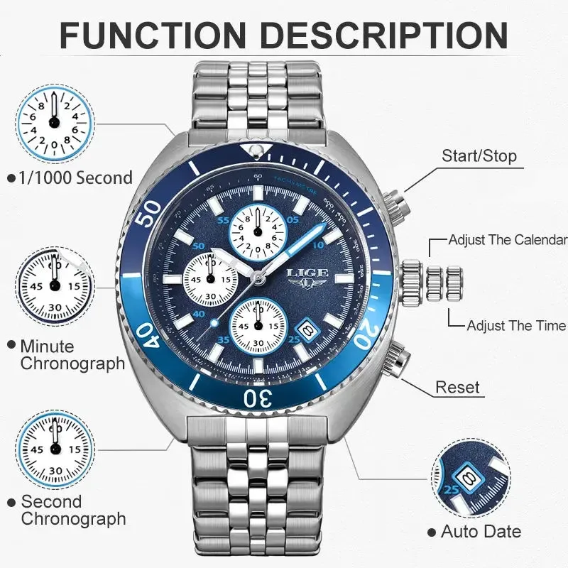 LIGE Men's Luxury Quartz Watch