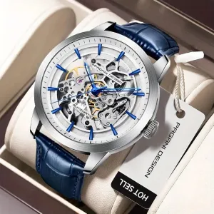 Men's Luxury Leather Automatic Mechanical Watch Stainless Steel Waterproof