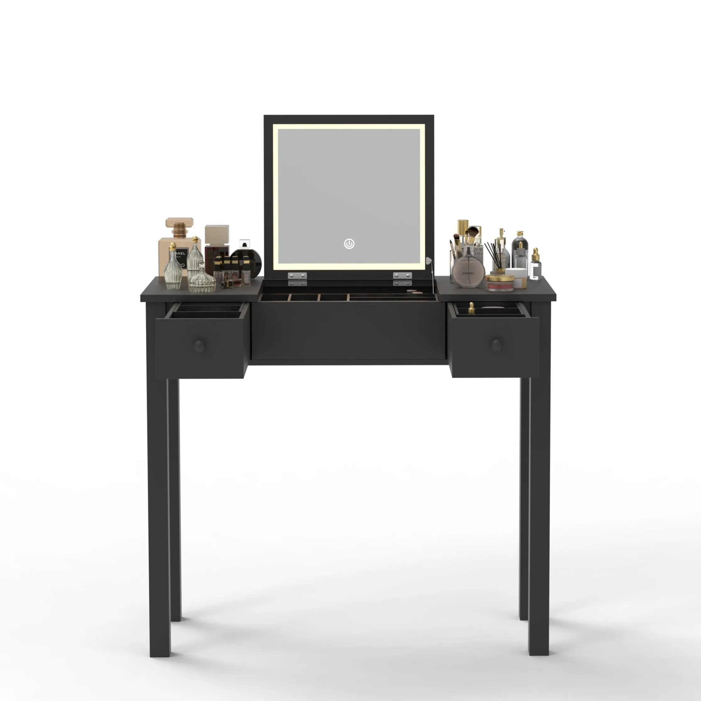 Mila Vanity Table with Flip-Top Mirror - Black