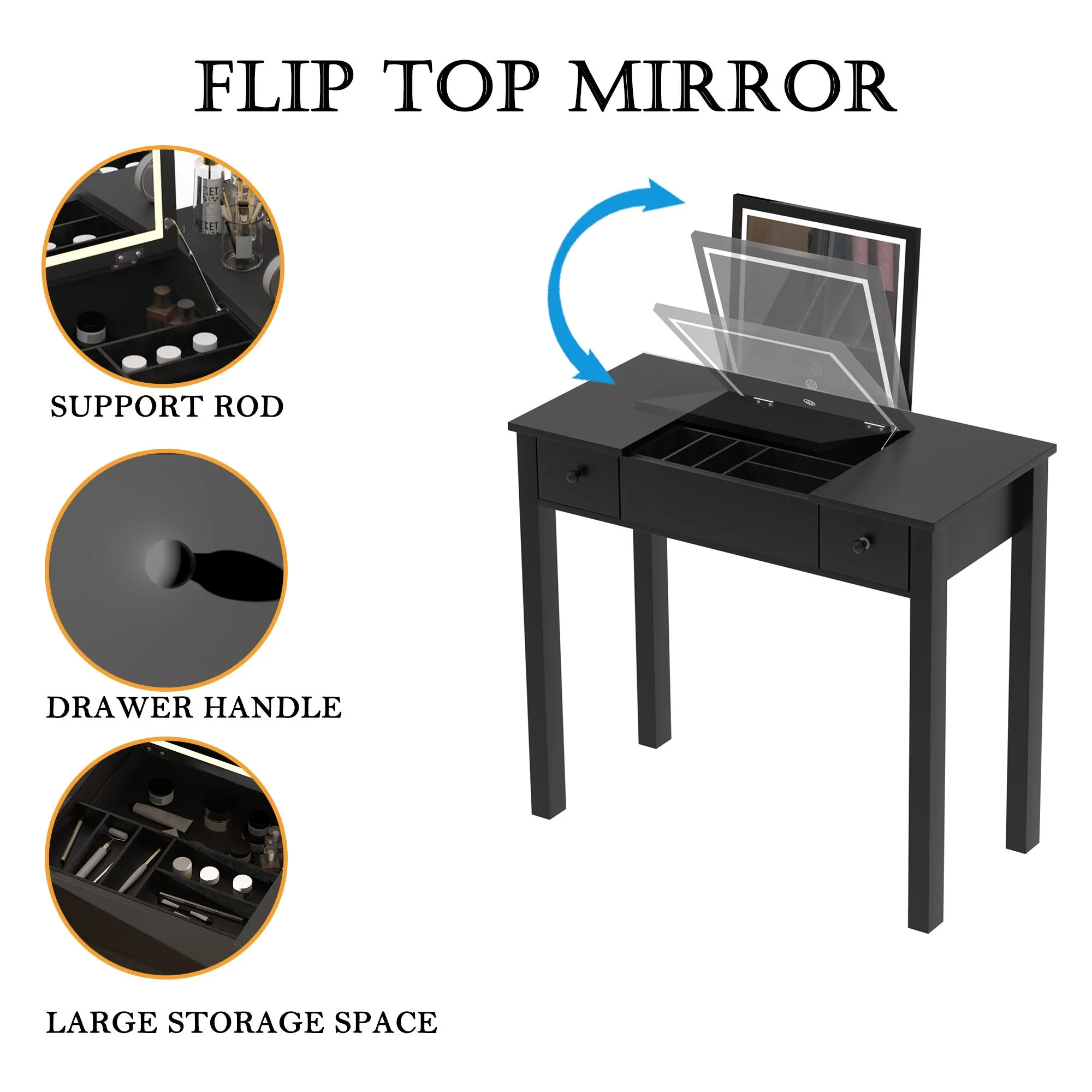 Mila Vanity Table with Flip-Top Mirror - Black