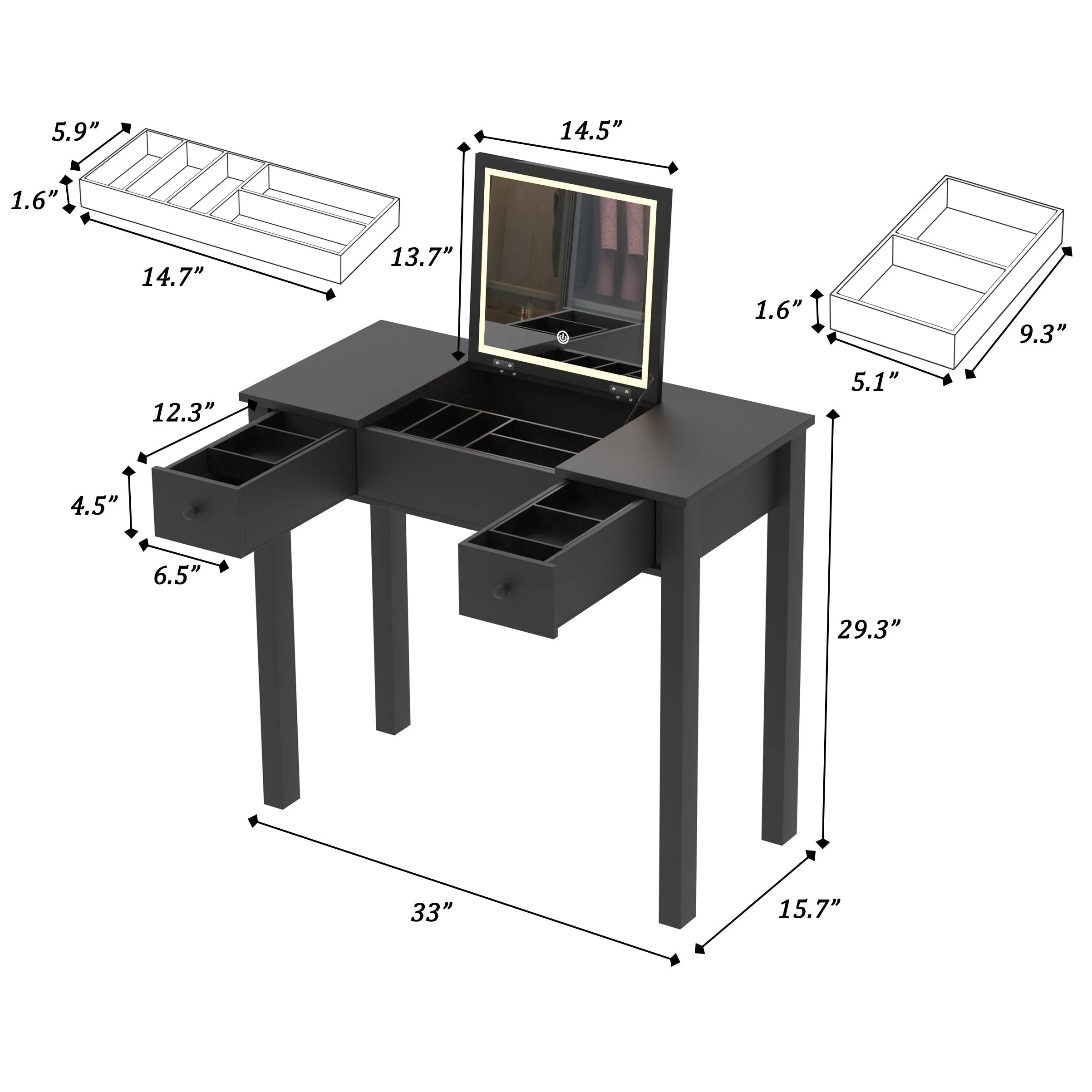 Mila Vanity Table with Flip-Top Mirror - Black