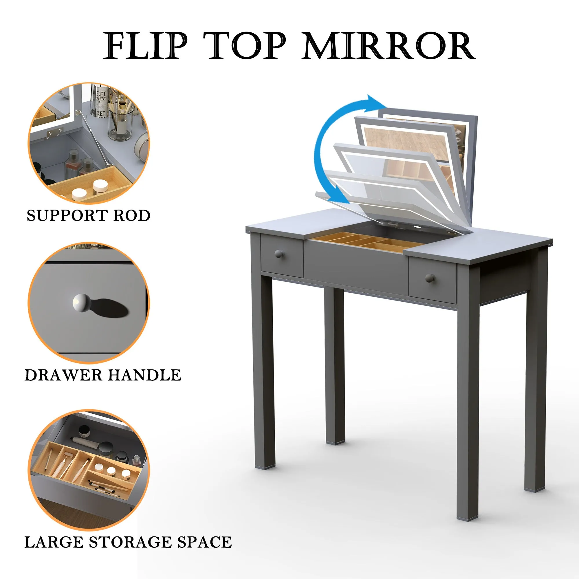 Mila Vanity Table with Flip-Top Mirror - Gray