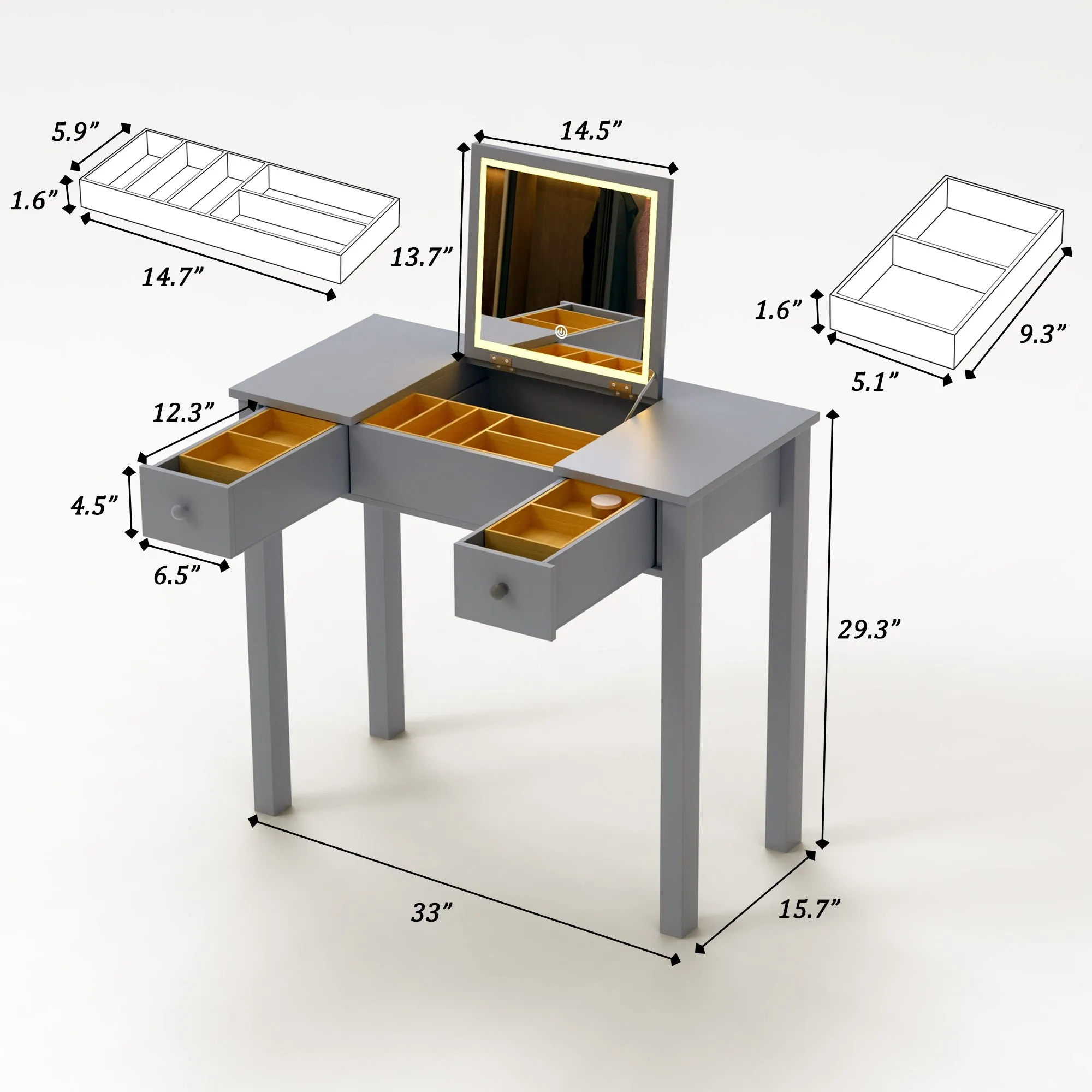 Mila Vanity Table with Flip-Top Mirror - Gray