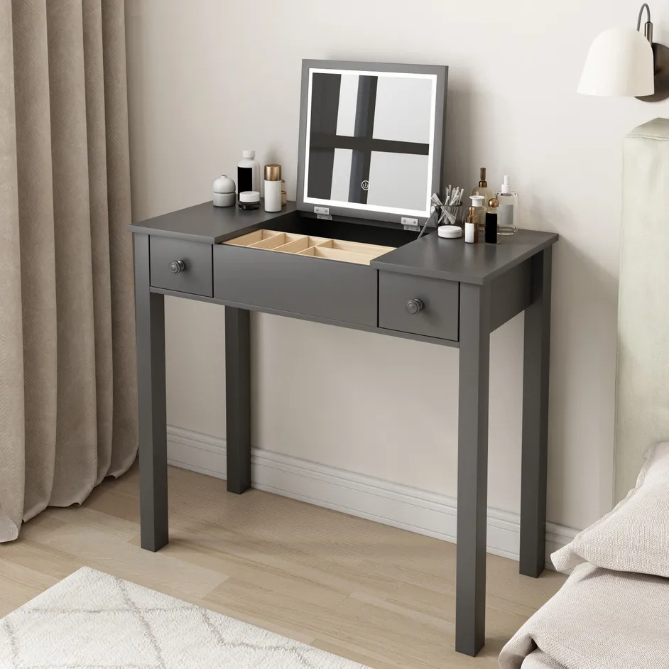 Mila Vanity Table with Flip-Top Mirror - Gray