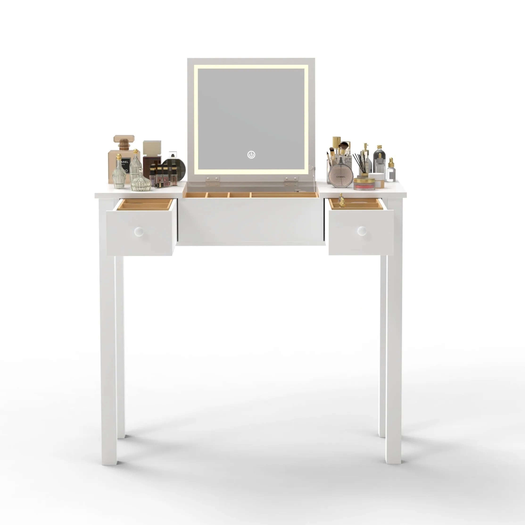 Mila Vanity Table with Flip-Top Mirror - White