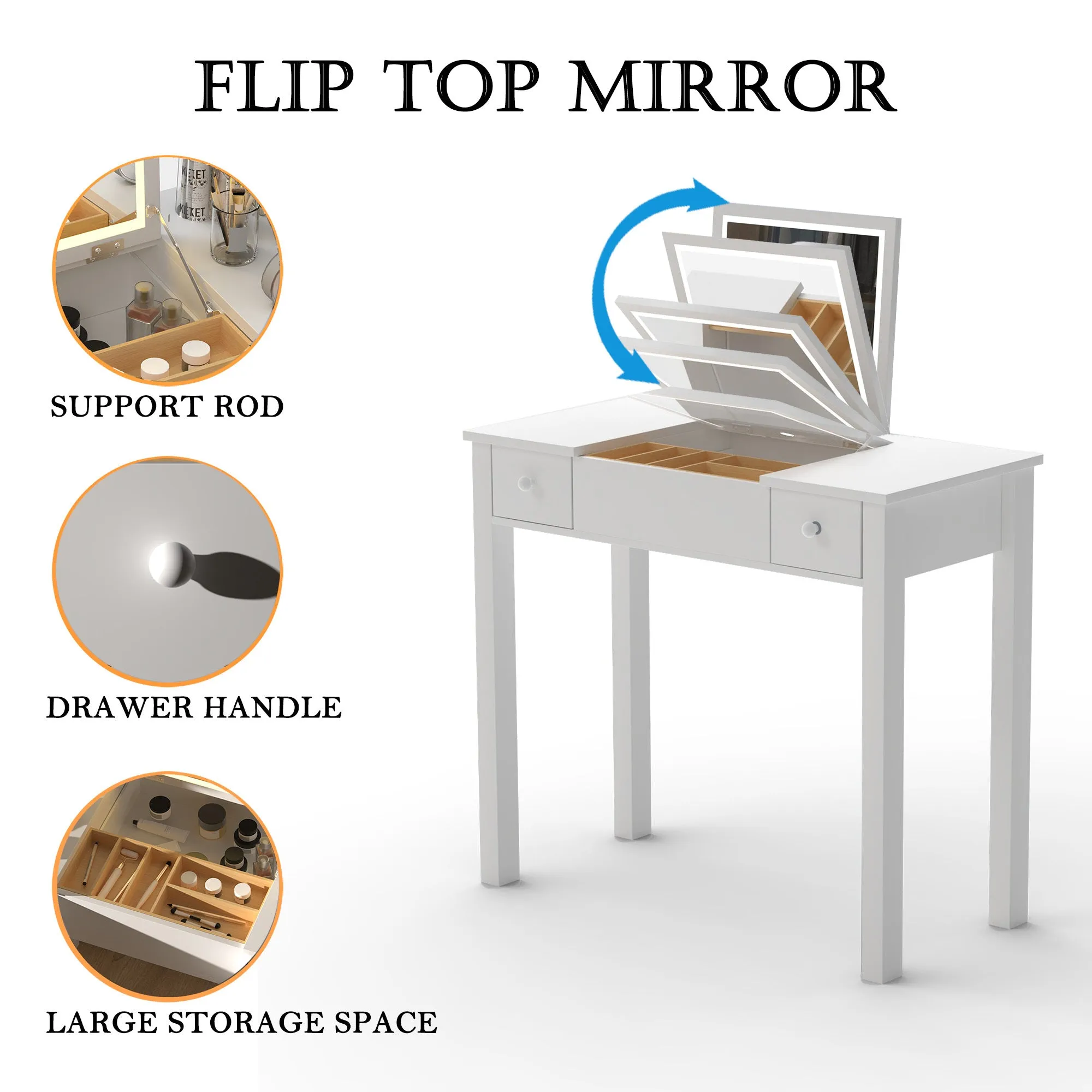 Mila Vanity Table with Flip-Top Mirror - White