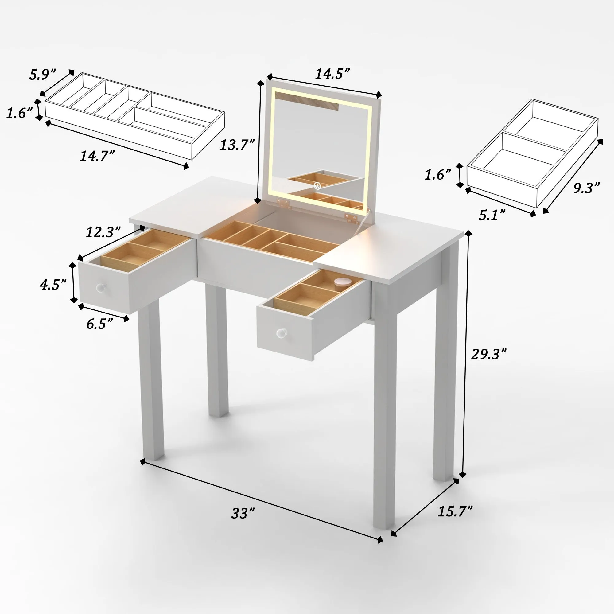 Mila Vanity Table with Flip-Top Mirror - White