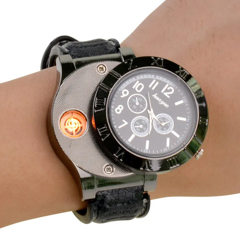 New Military Electronic Lighter Usb Quartz Watch Man Quartz Sports Cigarette Lighter Men Watches