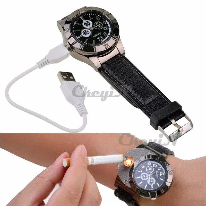 New Military Electronic Lighter Usb Quartz Watch Man Quartz Sports Cigarette Lighter Men Watches