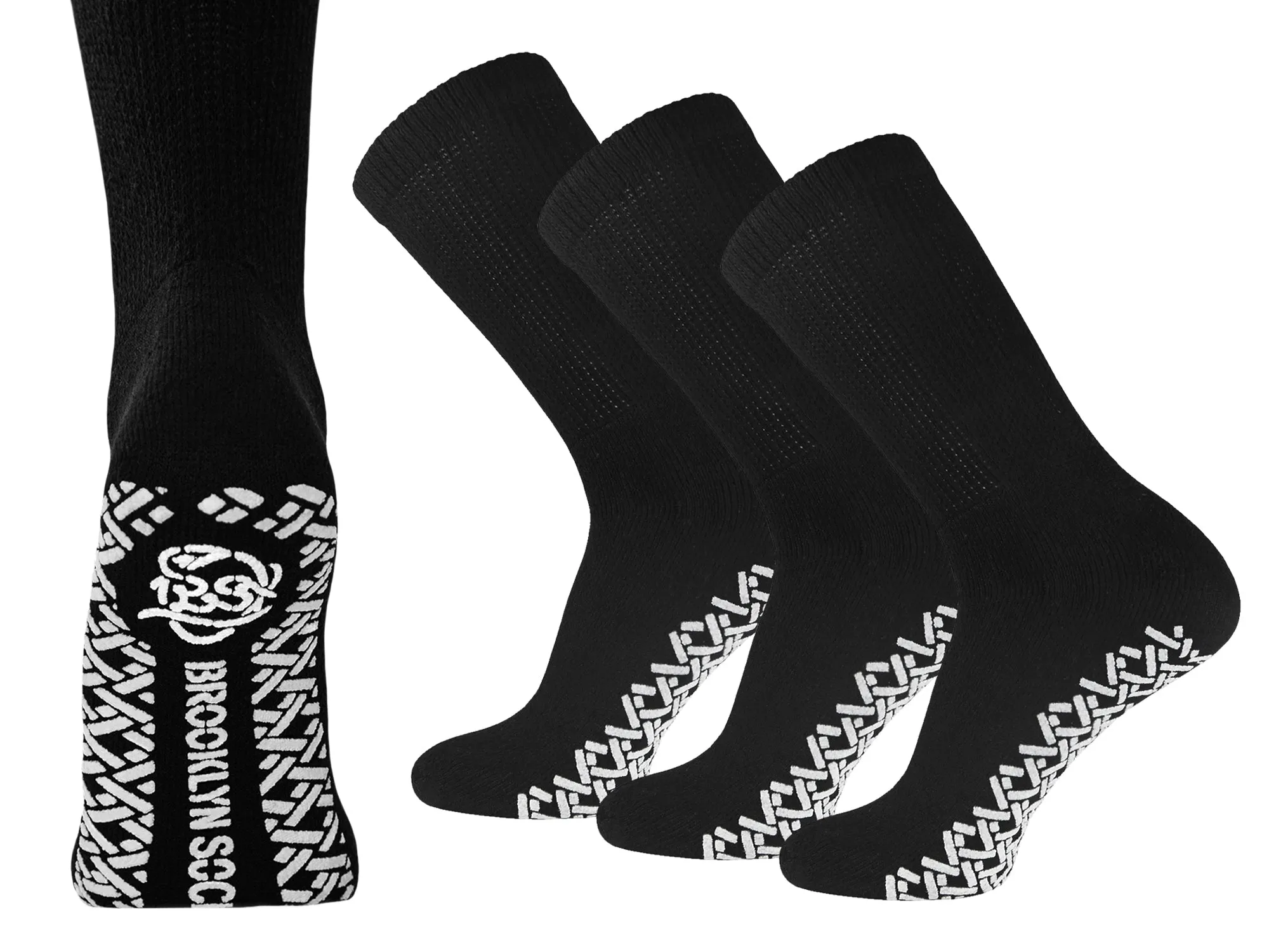 Non-Skid Diabetic Crew Socks with Gripper Bottom