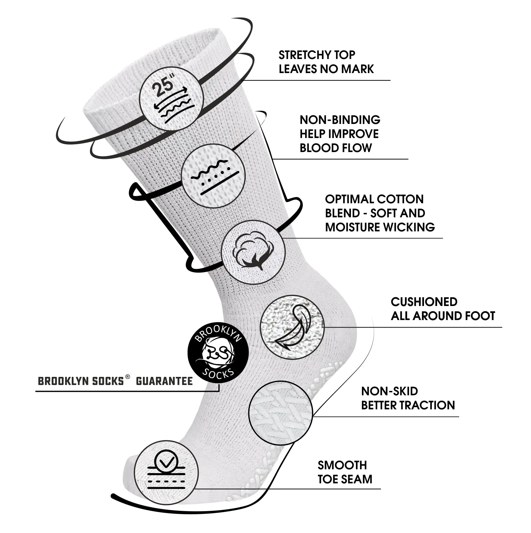 Non-Skid Diabetic Crew Socks with Gripper Bottom