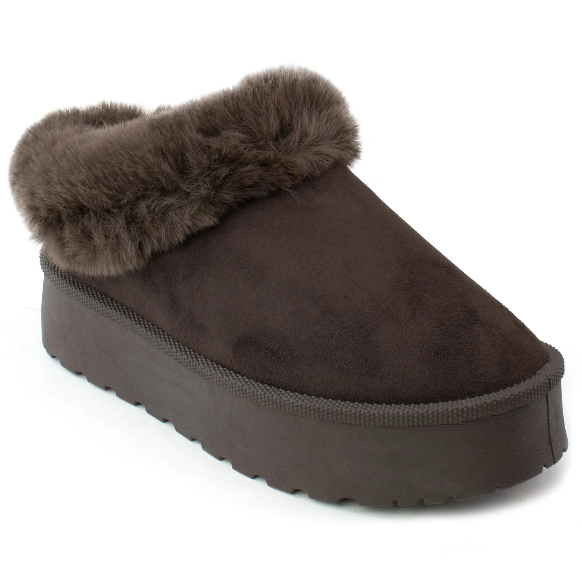 Platform Fur Lined Mule Clog BROWN