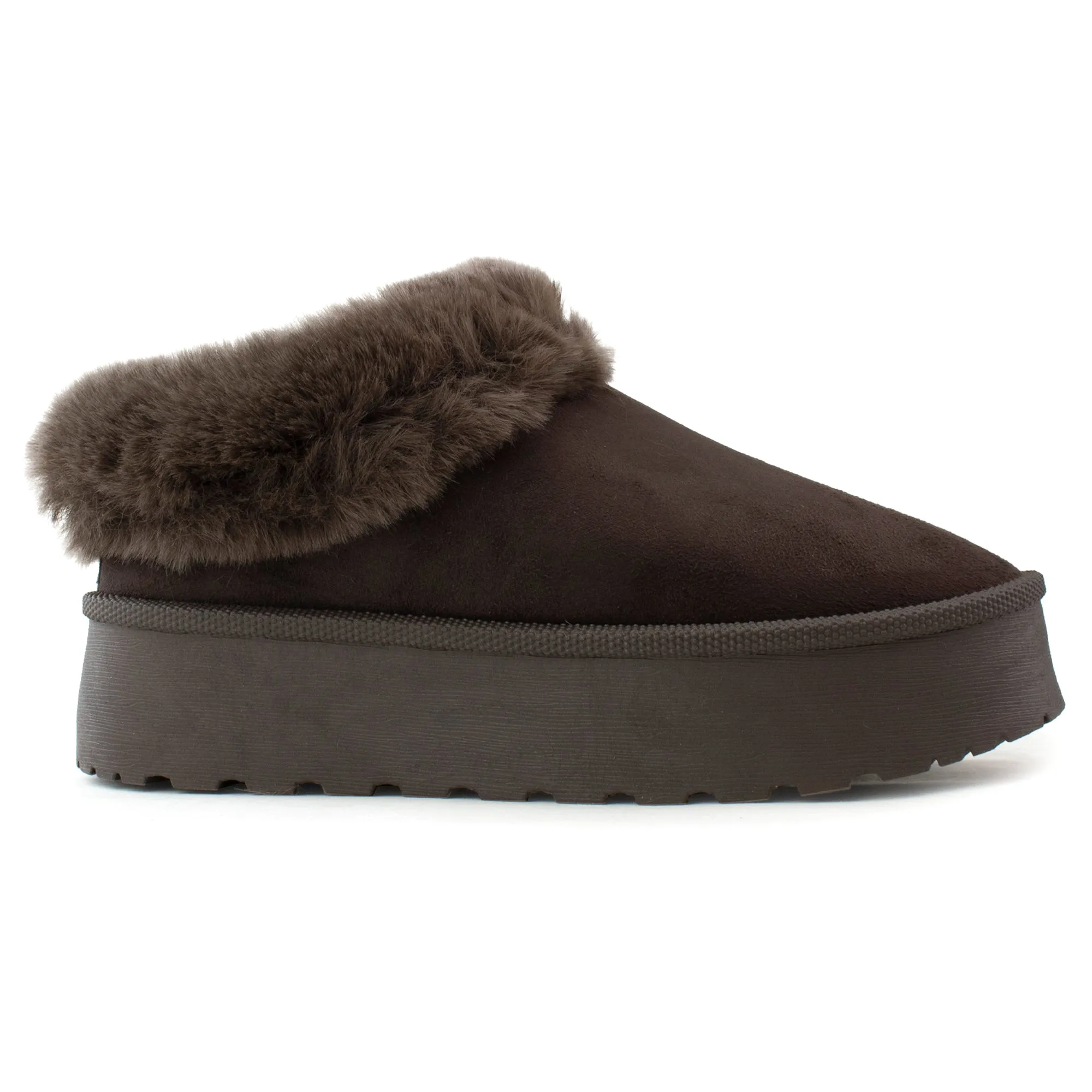 Platform Fur Lined Mule Clog BROWN