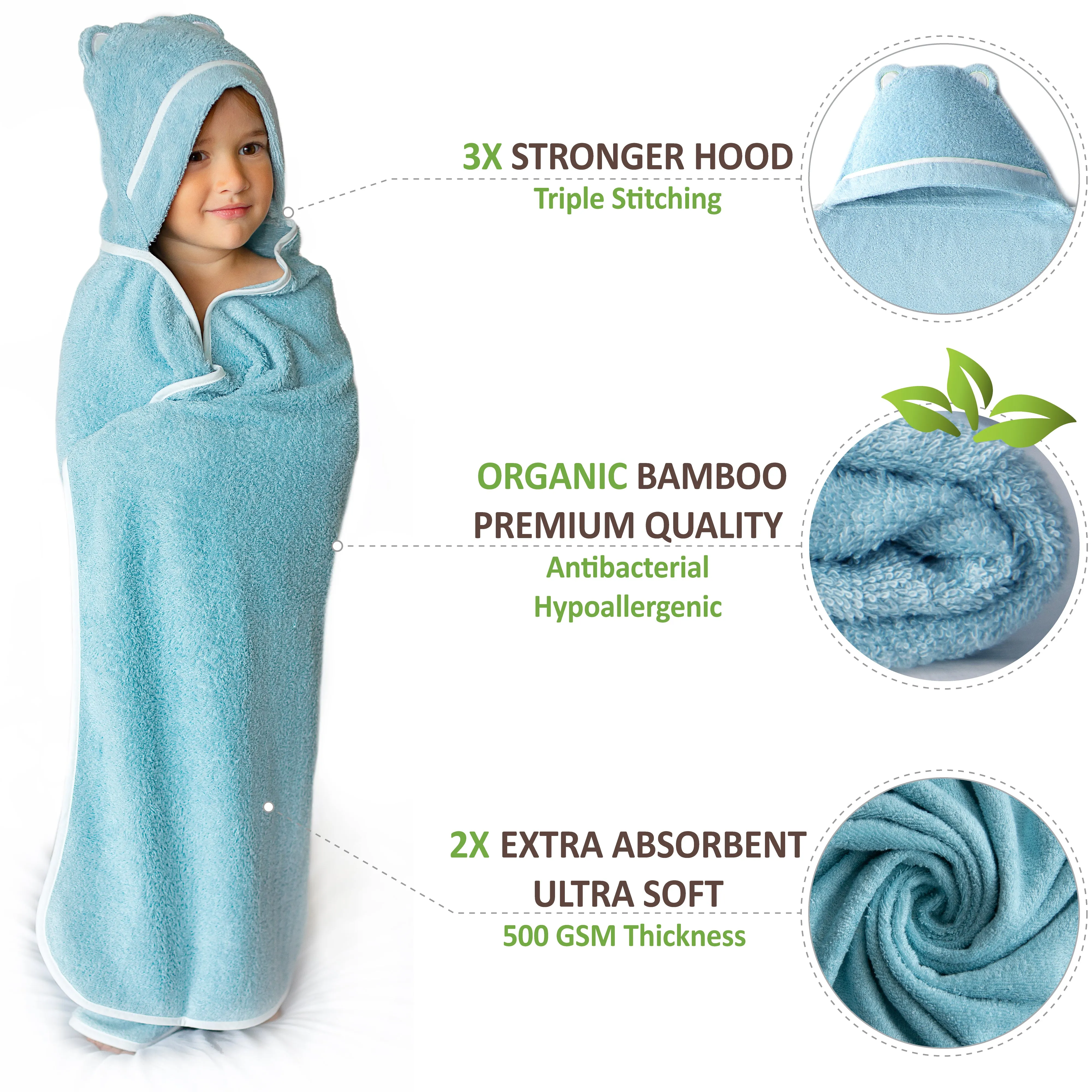 Premium Bamboo Toddler Towel with Hood (Blue)