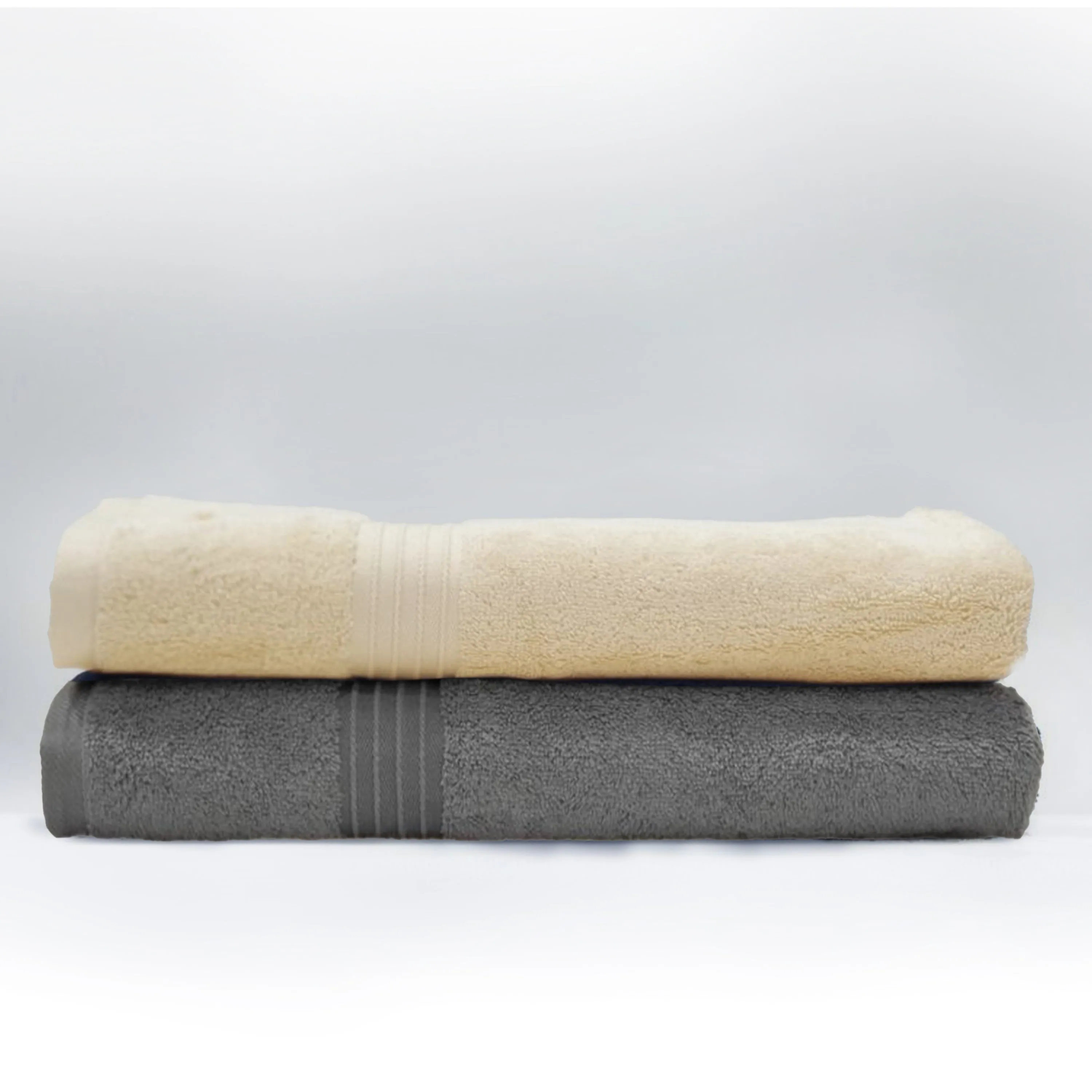 Premium Cream and Charcoal Pack of 2  600gsm High Quality Cotton Bath Towel 70x140cm