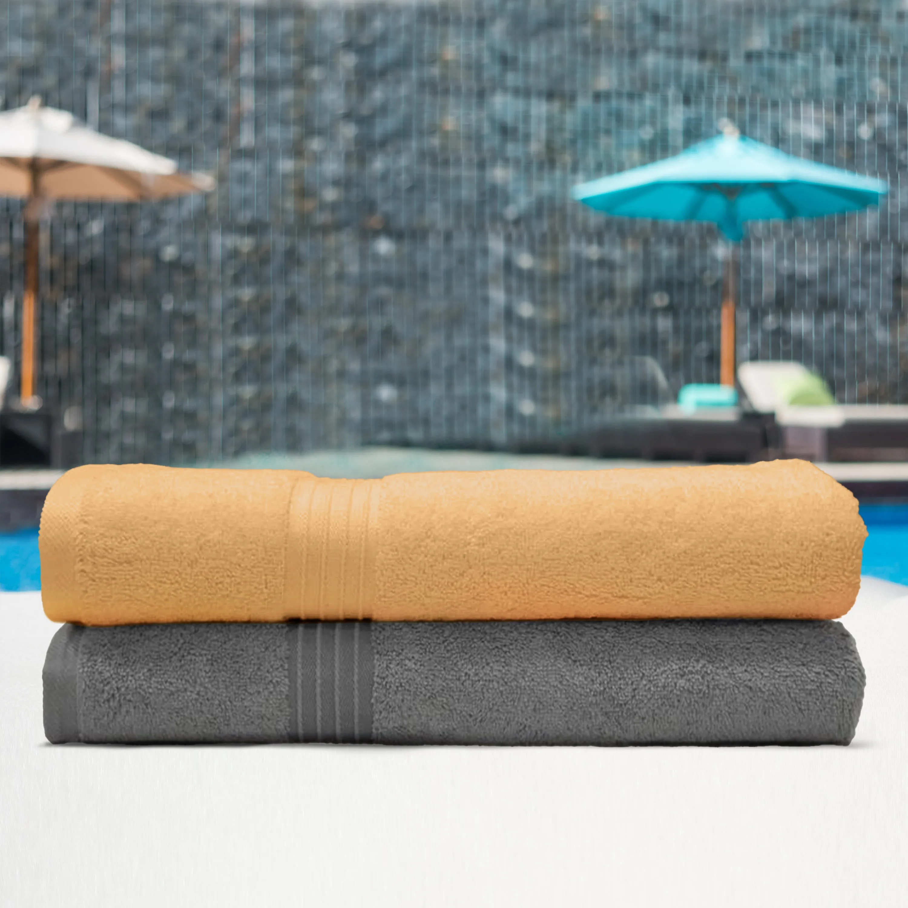 Premium Peach and Charcoal Pack of 2  600gsm High Quality Cotton Bath Towel 70x140cm