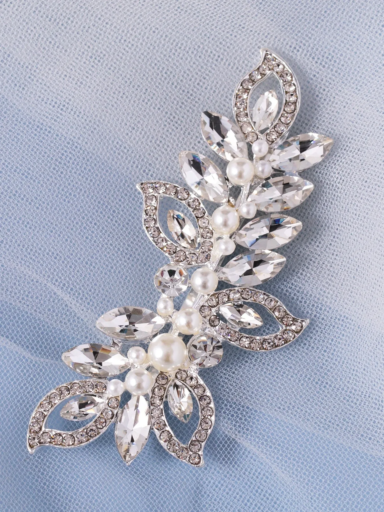 Rhinestone & Faux Pearl Decor Bridal Hair Clip Elegant