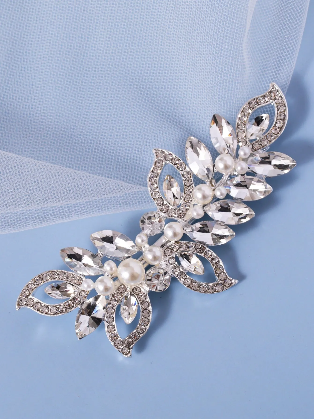 Rhinestone & Faux Pearl Decor Bridal Hair Clip Elegant