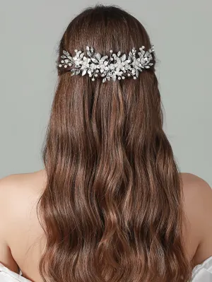 Rhinestone & Flower Decor Elegant Bridal Hair Comb For Wedding Tiaras