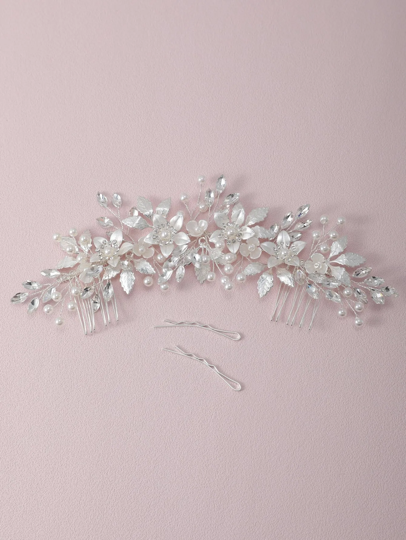 Rhinestone & Flower Decor Elegant Bridal Hair Comb For Wedding Tiaras