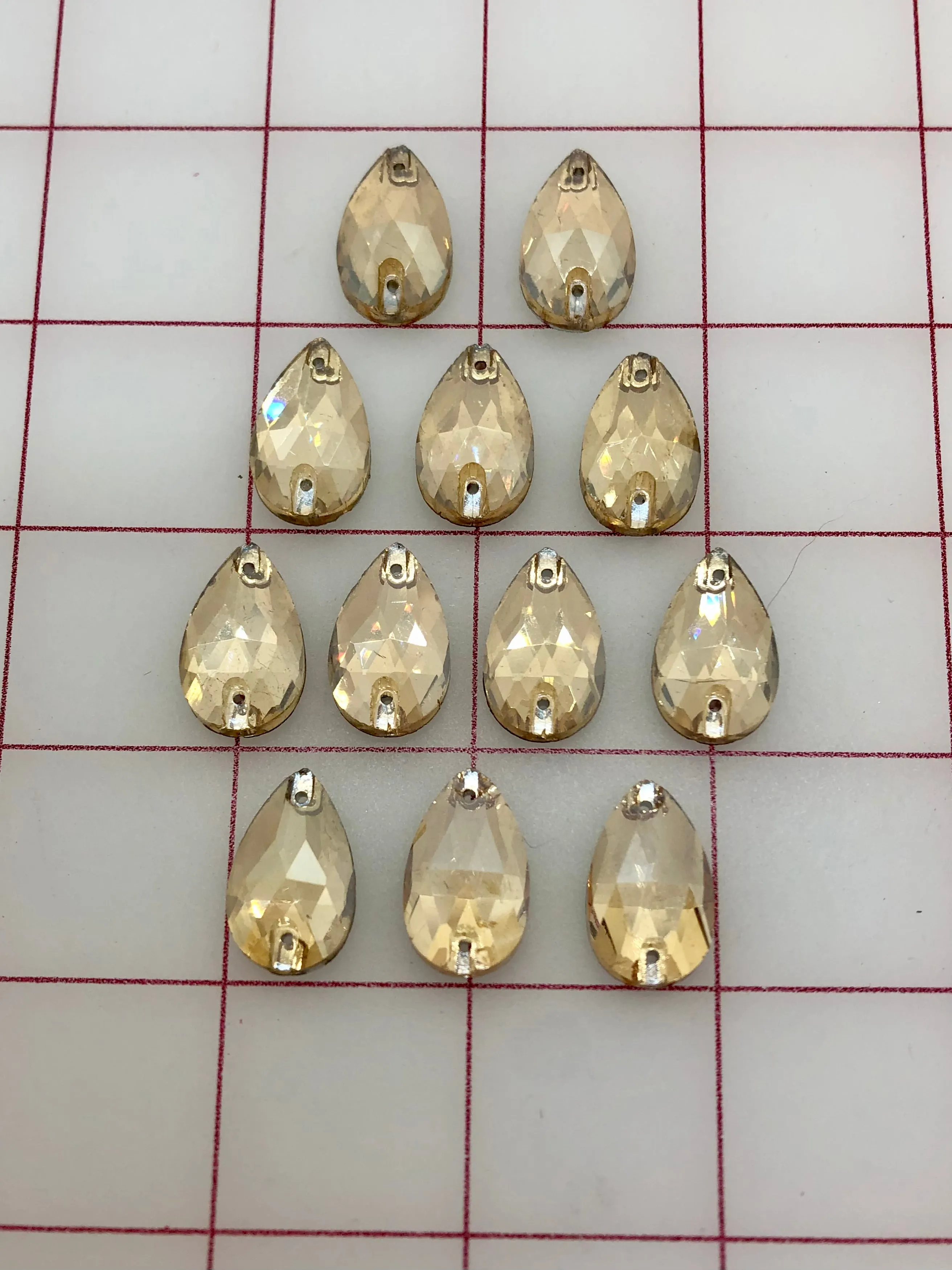 Rhinestones - 13x22mm Czech "Bright-Cut" Gold Silk Pear-Shape Sew-On