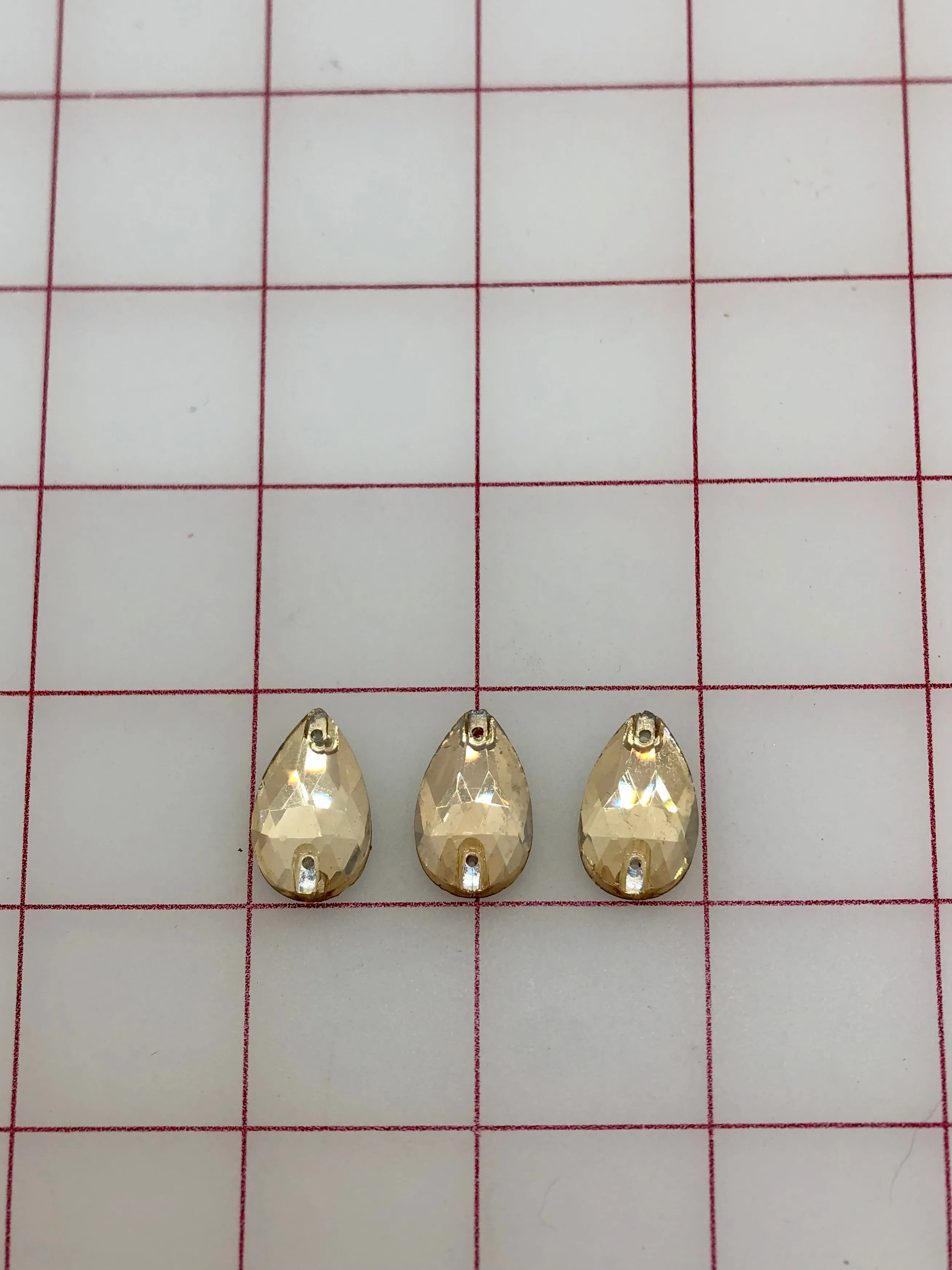 Rhinestones - 13x22mm Czech "Bright-Cut" Gold Silk Pear-Shape Sew-On