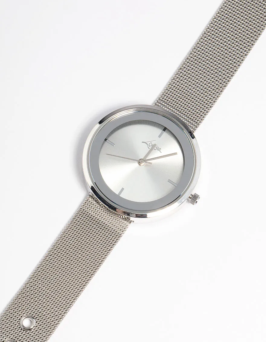 Rhodium Mesh Window Face Watch