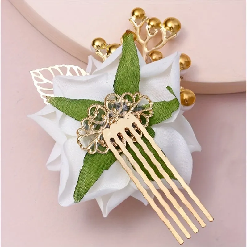 Silky Floral Hair Comb for Bridal Tiaras and Headpieces