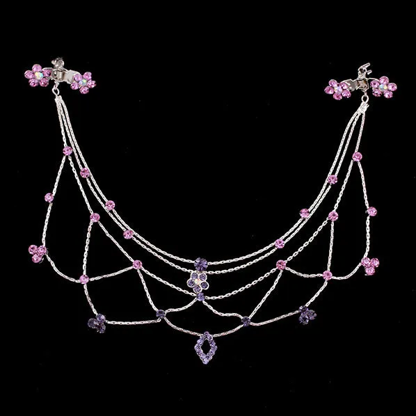 Silver Finish Net Rhinestone Princess Headlace Browband w/ Claws