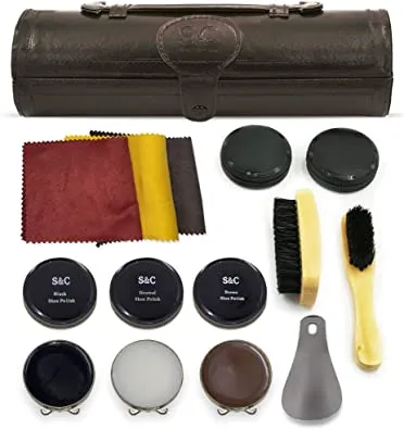 Stone & Clark 12PC Shoe Polish & Care Kit | Leather Shoe Shine Kit with Brown Wax