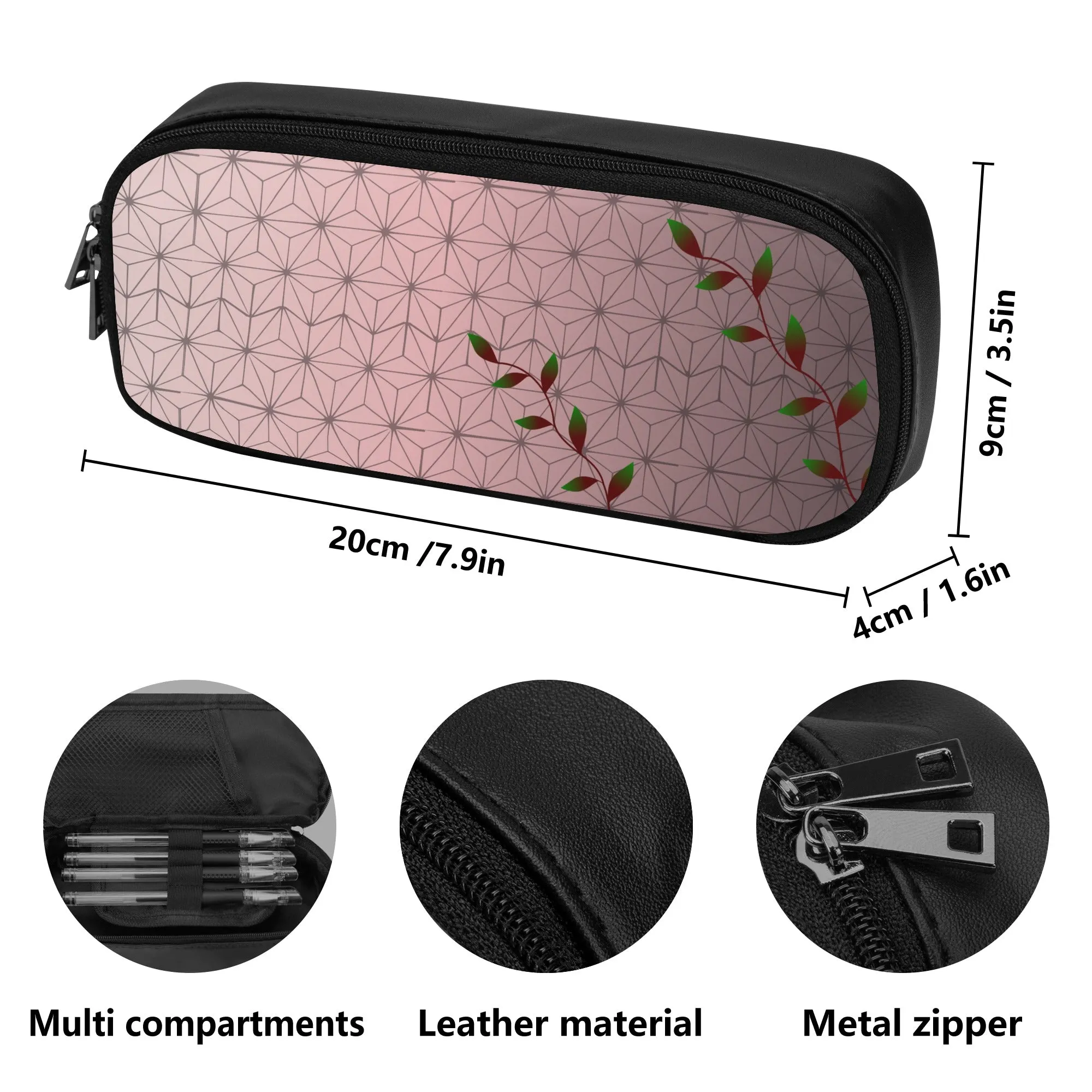 Trendy & Fun PU LEATHER Pencil Case for Tweens & Teens. Back to School Supplies. Anime inspired Pink & Black Pencil Case