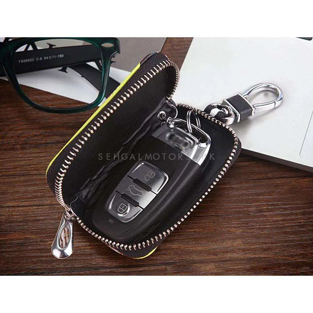 Universal Zipper Leather Key Cover Round Shape Brown